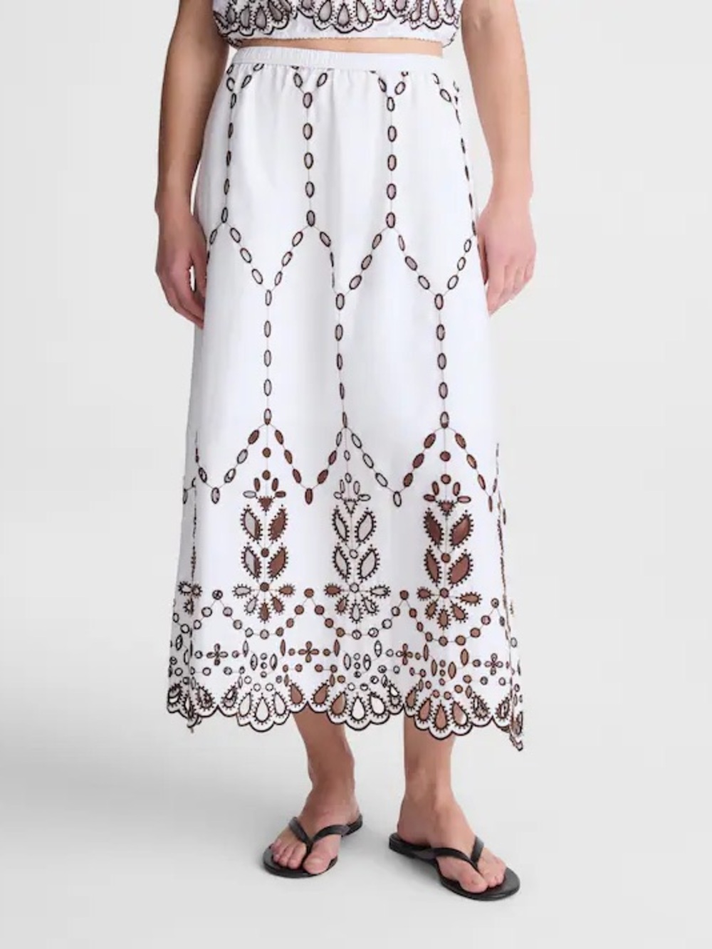 Madewell White Maxi Skirt with Black Embroidered Trim